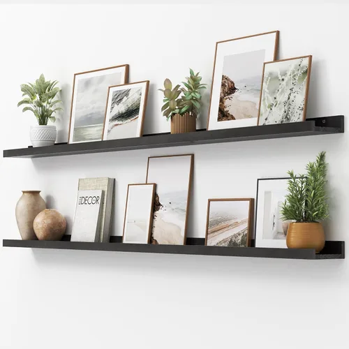 Vista 13 de FLYJOE Estante de repisa de fotos para pared, 24 pulgadas de madera de fresno maciza, estantes para libros de guardería, estantes flotantes