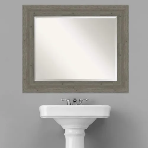 Vista 5 de Amanti Art Espejo de baño de madera, espejo de pared gris para usar como espejo de tocador de baño sobre el fregadero (29 x 35 pulgadas), espejo