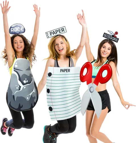 Vista 3 de Suhine Juego de 7 piezas de tijeras de papel de roca para la familia, disfraz de Halloween para adultos, grupo, niños, trajes de Halloween para 3