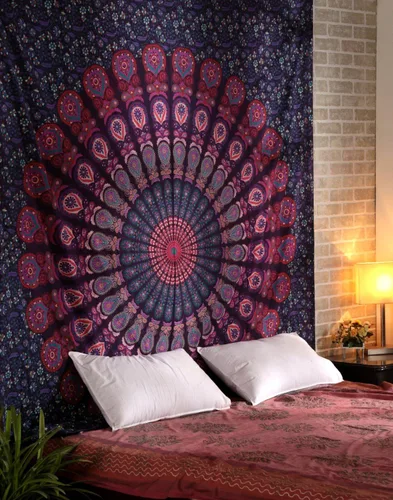 Vista 17 de Tapiz para pared con diseño hippie de mandala, bohemia e hindú Azul y verde