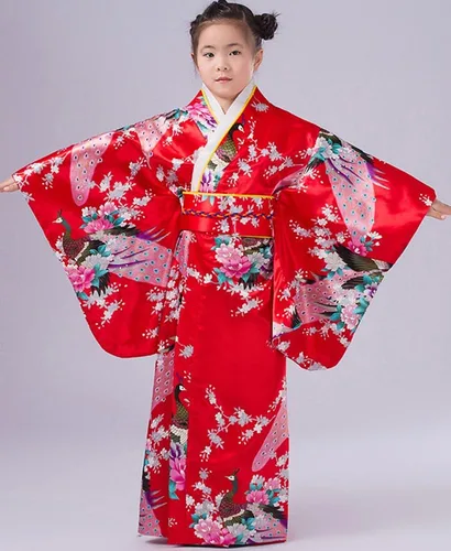 Vista 2 de Conjunto asiático, kimono japonés para chicas y mujeres adultas CRB, set de bata, cinturón, faja y abanico