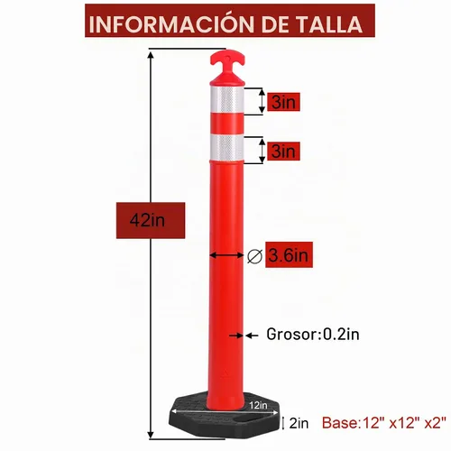 Vista 7 de OrangeStar Conos de poste de delineador de tráfico de 42 pulgadas, paquete de 6 conos de seguridad naranja con base de goma resistente
