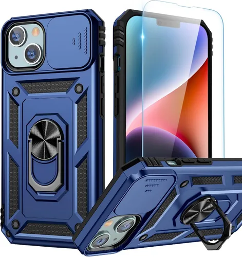 Vista 44 de Goton Funda para iPhone 14 Plus con Protector de Pantalla - Funda con Cubierta Deslizante para Cámara con Soporte de Anillo, Resistente de Grado