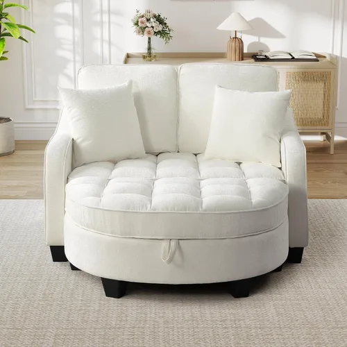 Vista 7 de JEEOHEY Chaise Lounge Chair para interiores, silla de sofá de chenilla de gran tamaño con otomana de almacenamiento y respaldo ajustable, sofá