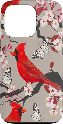 Vista 10 de Funda para iPhone 16 Women Girls Cardinals Red With Floral Butterfly