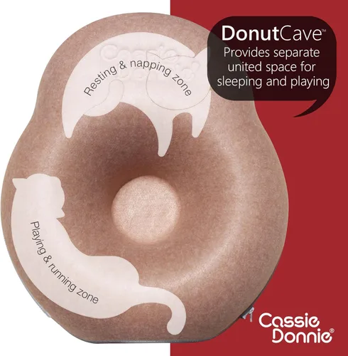 Vista 2 de Cama túnel para gatos de interior, mediana y grande, casa cueva en forma de donut de hasta 22 libras, espaciosa para 2 gatitos (marrón)