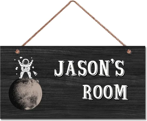 Vista 9 de Letrero de astronauta personalizado con nombre, decoración artística para pared, exquisitos letreros decorativos para habitación de niños, cuarto