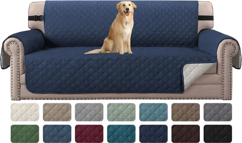 Vista 52 de H.VERSAILTEX Funda de sofá resistente al agua para sofá de 3 cojines, reversible, protector de muebles acolchado con correa elástica, funda de sofá