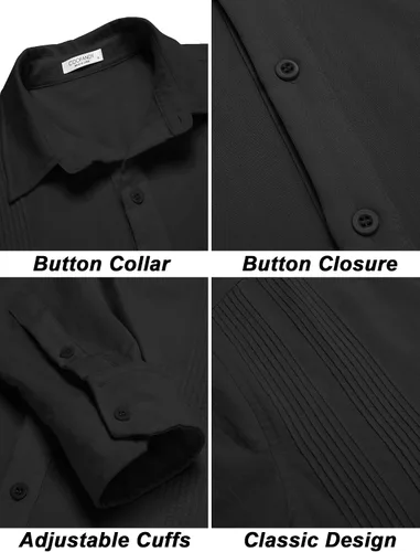 Vista 5 de COOFANDY Camisas cubanas para hombre, ajuste regular, casual, manga larga, con botones
