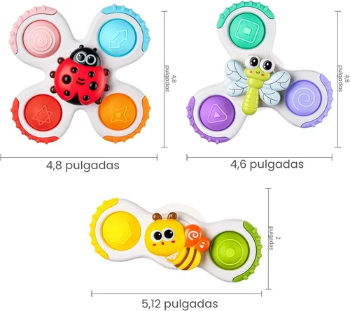 Vista 2 de ALASOU 3 piezas de juguetes sensoriales de viaje en avión con ventosa para niños de 1 año Novedad Spinning Tops 12 18 meses Regalo de cumpleaños