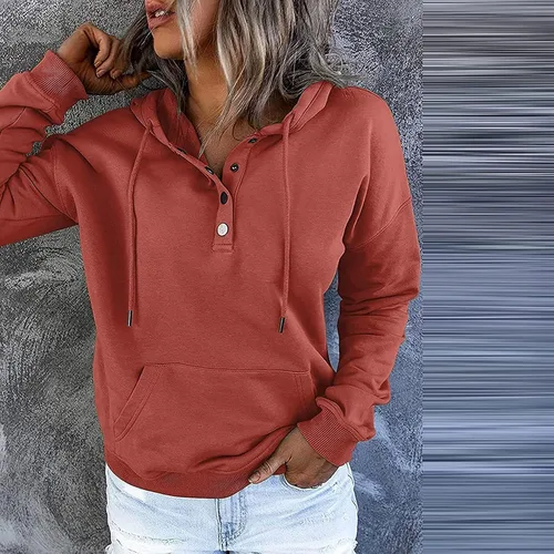 Vista 74 de Sudaderas con capucha para mujer, con cuello de botón, sin botones, con cordón, manga larga, lindas, ropa para adolescentes y niñas
