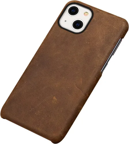 Vista 7 de Funda para iPhone 14/14 Plus/14 Pro/14 Pro Max, funda trasera delgada de cuero genuino retro, agarre cómodo, grueso, anticaídas, a prueba de golpes