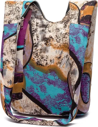 Vista 84 de Bolsa de hombro para mujer, de lona en estilo hippie/bohemio para llevar cruzada al hombro, disponible en diferentes colores y estampados