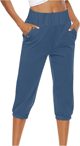 Vista 188 de Pantalones capri para mujer, estilo casual, de verano, elásticos, de cintura alta, pantalones de yoga, ajuste atlético, pantalones deportivos