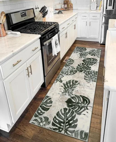 Vista 29 de Wonnitar Leaf - Alfombra de cocina de 2x3 pies, alfombra azul pequeña para baño, alfombra decorativa lavable para mesita de noche, planta