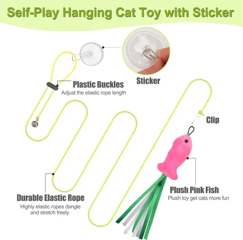 Vista 4 de ChicWow Varita Retráctil Interactiva para Gatos y Juguetes Colgantes para Gatos - 2 Varitas, 2 Colgantes, 7 Juguetes Tentadores para Gatos Adultos