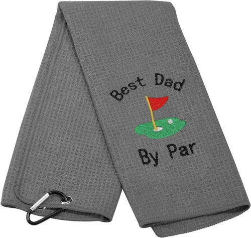 Vista 13 de JXGZSO Toalla de golf bordada para papá, toalla de golf bordada con clip (Best Dad by par)