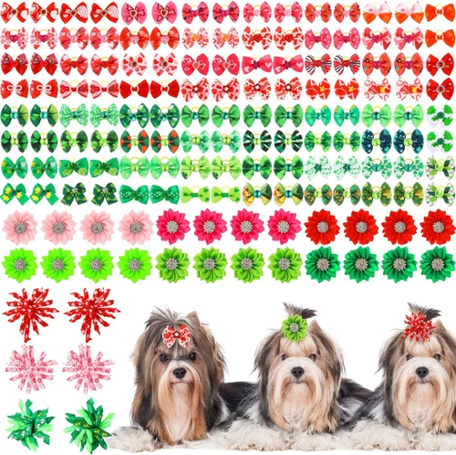Vista 11 de Kacctyen 150 lazos para perros del día de San Patricio con bandas de goma, lazo para el pelo de perro Yorkie con flores del día de San Patricio