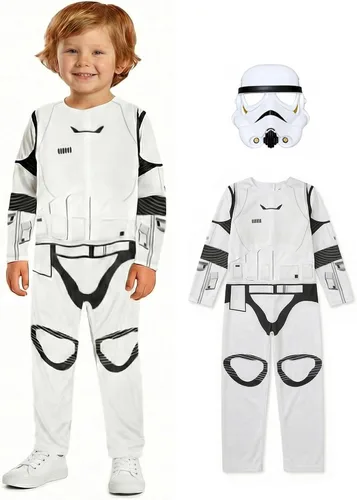 Vista 3 de Disfraz de tormenta para niños, overol blanco, accesorios de uniforme de lujo, con máscara de plástico, casco para niños, trajes de Halloween