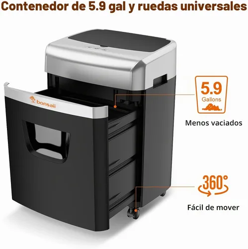 Vista 5 de Bonsaii Trituradora de papel de alta resistencia de microcorte de 120 hojas Tono plata
