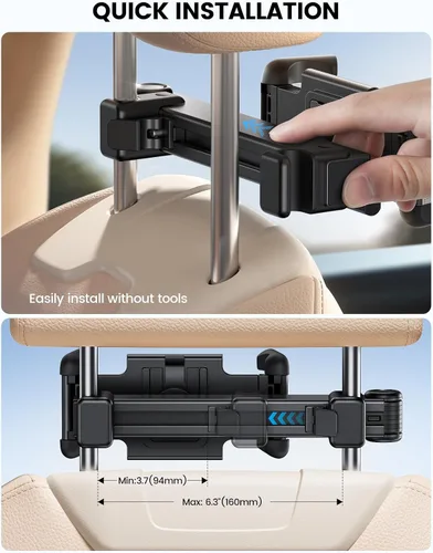 Vista 10 de Lamicall Soporte para Tableta de Reposacabezas de Coche - [Bloqueable] [Compatible con Fundas Gruesas] [Clip Plegable] Soporte para Tableta