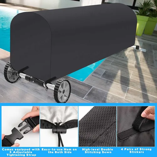 Vista 7 de Woanger Cubierta de carrete solar para piscina, impermeable, resistente a los rayos UV, para piscina enterrada (16 pies, negro)