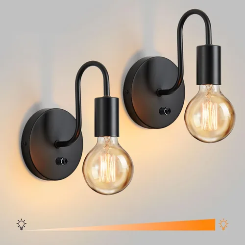 Vista 7 de Aplique de Pared Negro con Cadena de Tirar con Interruptor Luces de Pared Vintage E26 Lámpara de Pared Industrial Iluminación de Pared Retro