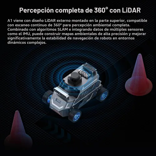 Vista 6 de Yahboom ROSMASTER A1 ROS2 Robot Car con chasis de dirección Ackerman Ultimate-Sin Jetson ORIN Nano Board