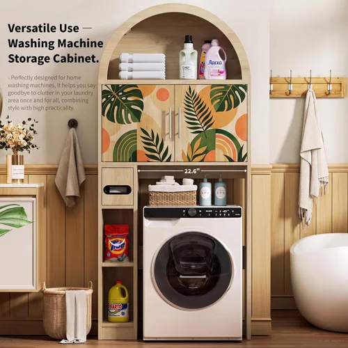 Vista 6 de Over the Toilet Storage Cabinet with Arch Top, Pattern Toilet Cabinet.