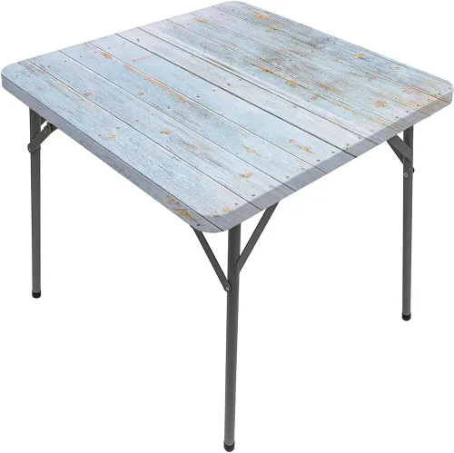 Vista 17 de Mesa cuadrada de tablones de madera, impresión de textura de tablones de madera, borde elástico, adecuada para catering y cocina, apta para mesa