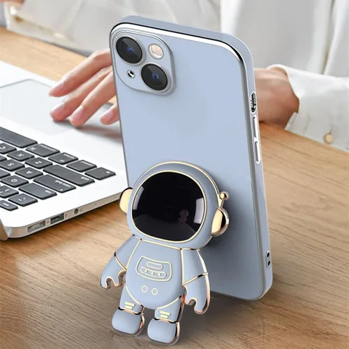 Vista 5 de Funda de astronauta compatible con iPhone 14 14 Plus 14 Pro Max 6D chapado en 6D con soporte, color negro para 14 Pro