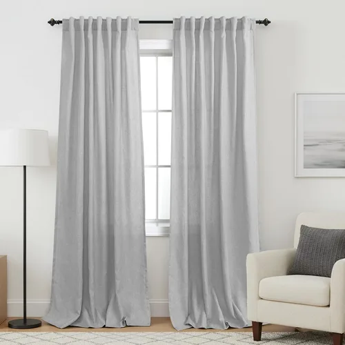 Vista 110 de Cortinas rústicas color beige tostado de 42 x 84 pulgadas de largo para sala de estar, juego de 2 paneles transparentes de lino natural, imitación