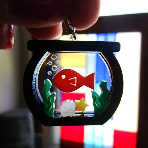 Vista 8 de Unique Goldfish Fish Bowl Aquarium Statement Dangle Earrings, Funny Jewelry for Aquatic Pet Fish Enthusiast