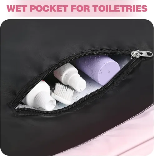 Vista 2 de BAVELOE Mochila con cordón y bolsillo húmedo, mochila de gimnasio resistente al agua, portabotellas, bolsa de cuerda para mujeres y hombres, Rosado