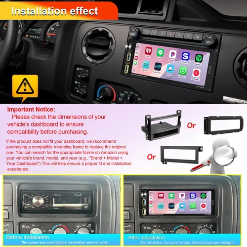 Vista 7 de Radio estéreo para automóvil DIN simple de 6.9 pulgadas con Apple CarPlay inalámbrico, Bluetooth para automóvil 5.2, Android Auto, pantalla IPS 1280