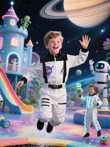 Vista 3 de Cuteshower Disfraz de astronauta para niños y niñas, overol espacial