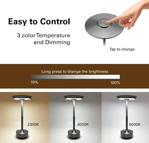 Vista 2 de Paquete de 2 lámparas de mesa inalámbricas recargables, lámpara portátil que funciona con pilas, luz de mesa LED de atenuación continua con función