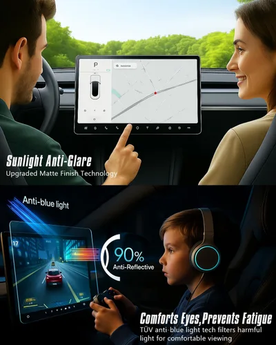 Vista 7 de Protector de pantalla para Tesla Model Y Modelo 3 Protector de pantalla de vidrio de 15.4 "Protector de pantalla de vidrio para asiento trasero 8