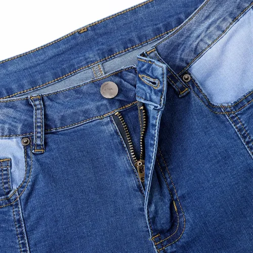 Vista 3 de vanberfia - Pantalones elásticos de cintura media para mujer, diseño retazos de mezclilla