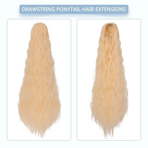 Vista 2 de Cola de caballo larga y rizada con cordón para mujer, extensión de cola de caballo sintética con clip de 32 pulgadas, cola de caballo con cordón