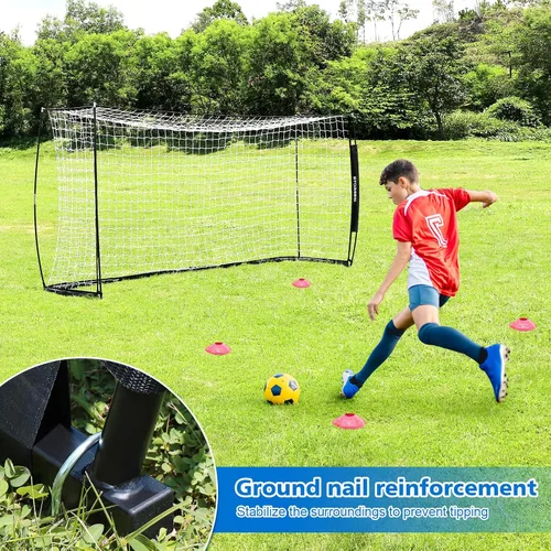 Vista 3 de Storgem Portería de Fútbol, Red de Fútbol, Porterías de Fútbol para Patio Trasero, con Marco de Lazo, Base Metálica Plegable y 15 Conos