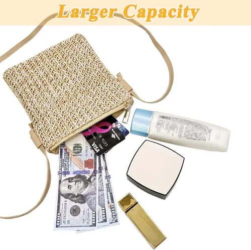 Vista 4 de Beurlike Monederos de paja para mujer, cartera de muñeca de playa, pequeña bolsa cruzada para niñas