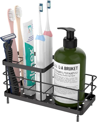 Vista 13 de Luxspire Toothbrush Holders for Bathroom, Stainless Steel, 2 Slots, Black Negro