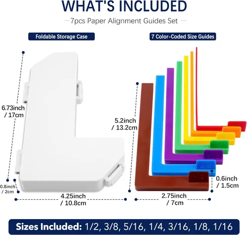 Vista 2 de 7 guías de alineación de manualidades de papel con estuche de almacenamiento, capas de precisión y espaciadores de estera, 1/16 a 1/2 pulgadas 7