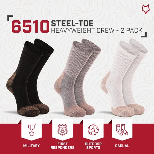 Vista 5 de FoxRiver unisex-adult womens mens Steel -Toe Heavyweight Work Crew Socks (2 Pair Pack)