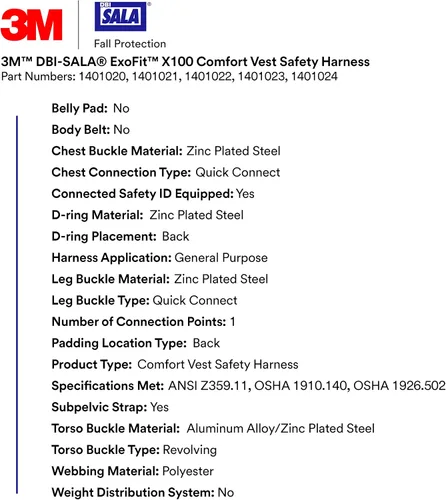 Vista 3 de 3M DBI-SALA ExoFit X100 Comfort Construction Positioning Safety Harness