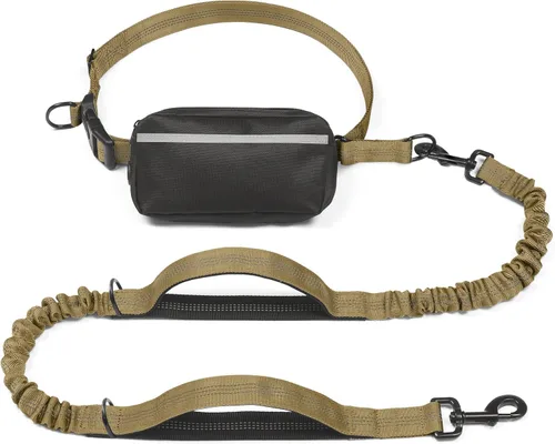Vista 10 de iYoShop Correa de perro manos libres con bolsa con cierre, dobles asas acolchadas y elástica duradera para caminar, trotar y correr con tu perro