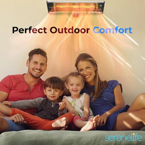 Vista 7 de SereneLife Calentador infrarrojo para patio, calentador eléctrico de pared con control remoto, 1500 W, aprobado IP65, inodoro, interior/exterior