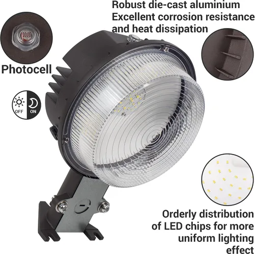 Vista 3 de Luz LED de granero del anochecer al amanecer con fotocélula, 55 W, 7500 lúmenes, 5000 K, incandescente de 500 W, reemplazo HID de 200 W, luz