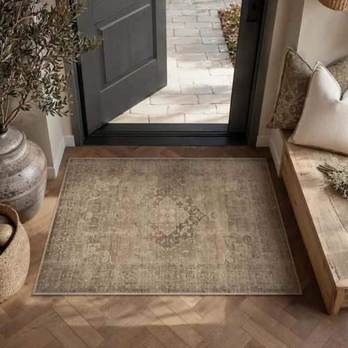 Vista 49 de PureCozy Alfombra de área beige de 2 x 3 pulgadas, lavable, vintage, pequeña, para entrada, cocina, suave, retro, floral, de pelo bajo, tapete